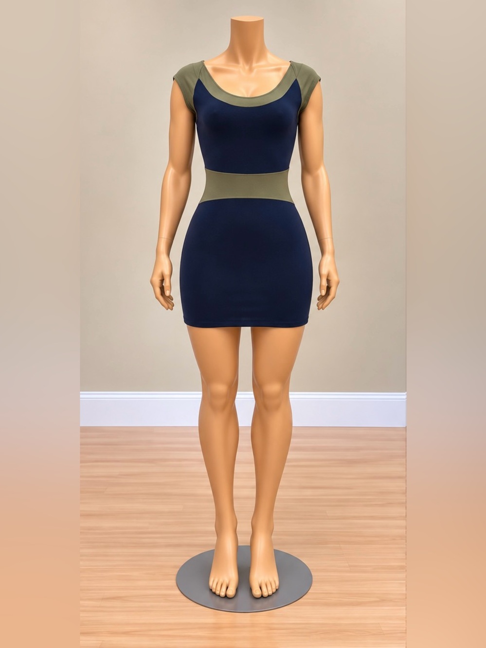 David Lerner Miracle Dress Navy Olive Colorblock Bodycon Mini Dress